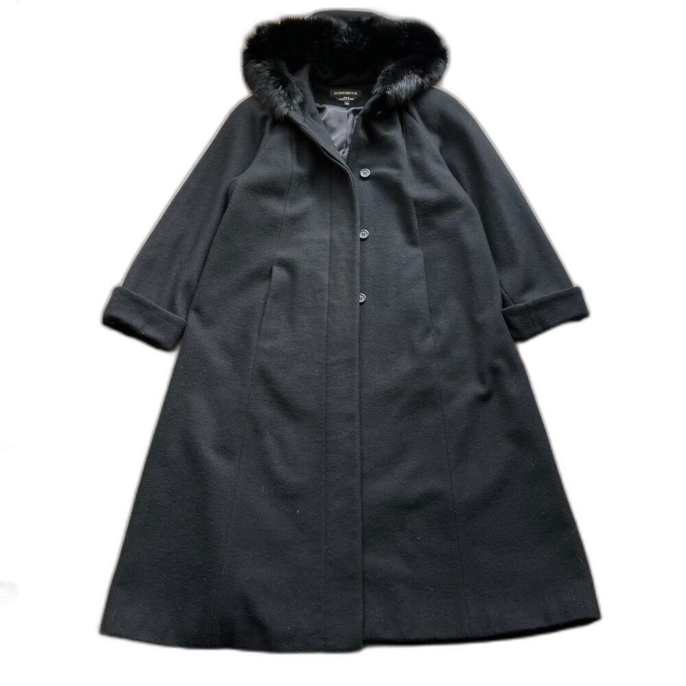 Vintage 90s Hooded Coat DONNYBROOK Women's 10 Medium Long Length Fur Trim Hood